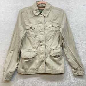 Eddie Bauer Jacket Womens Small Beige Utility Safari Coat Cotton Outdoor Hiking